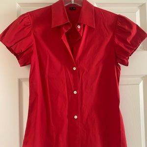 Theory Women’s Red Shortsleeve Button Down Top (S)